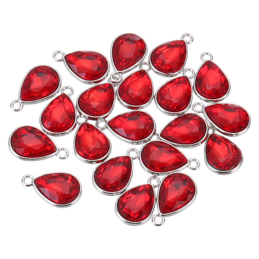 20 Pcs Red 12mm x 20mm Alloy Glass Crystal Teardrop Charm Jewelry Making Charm
