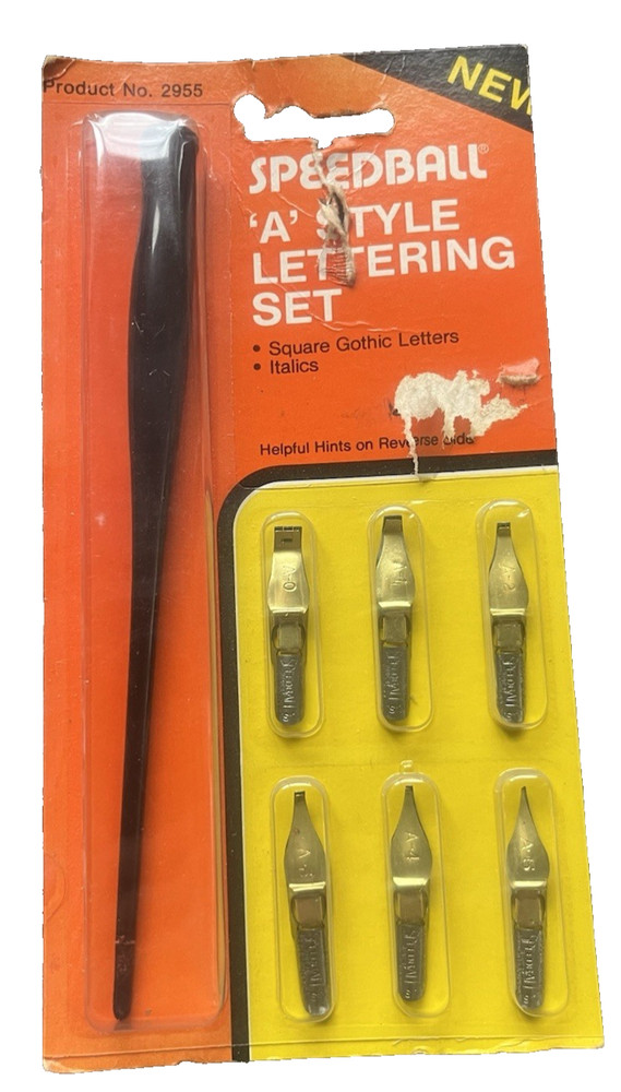 New in Pkg Vintage Speedball ‘A’ Style Lettering Set for Calligraphy with 6 Nibs