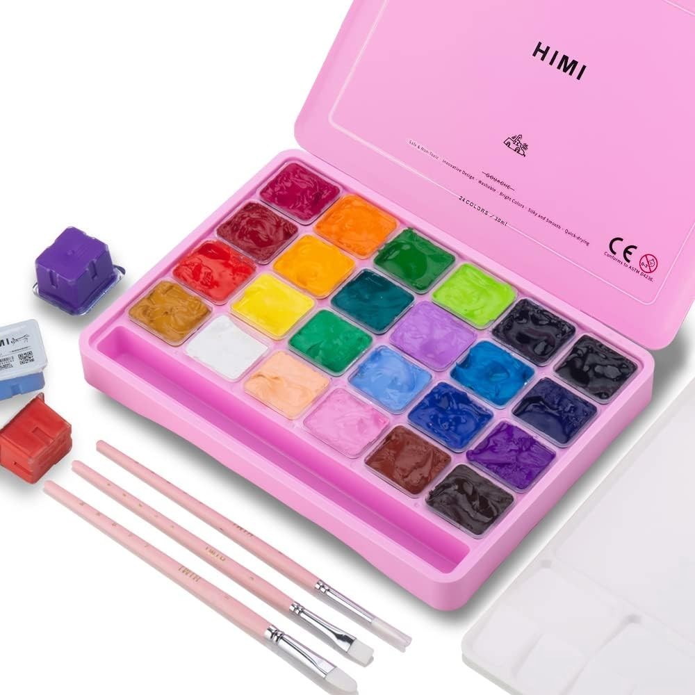 HIMI Gouache Paint Set 24 Colors 30ml w/ Brushes Palette NEW/SEALED