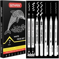 GETHPEN White Ink Pens, Fine Point Gel Pens, Brush Tip Acrylic Markers,white …