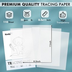Koala 110 Sheets Tracing Paper 8.5×11 inch White Translucent Paper for Tracin…
