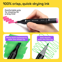Artistro Alcohol Dual Tip Multicoloured Fast Drying Marker Drawing Pens. 120Pcs