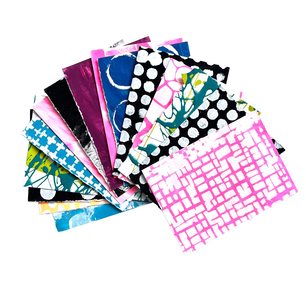 15 Hand Painted ATC Collage Paper Pack Mixed Media Bright Patterns & Texture