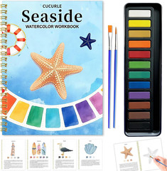 Watercolor Workbook for Beginners, Multi-Theme Designs, with 12-Color Palette an