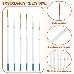 6 PCS Extra Long Sable Liner Paint Brush Set Oil Model Watercolor Miniature