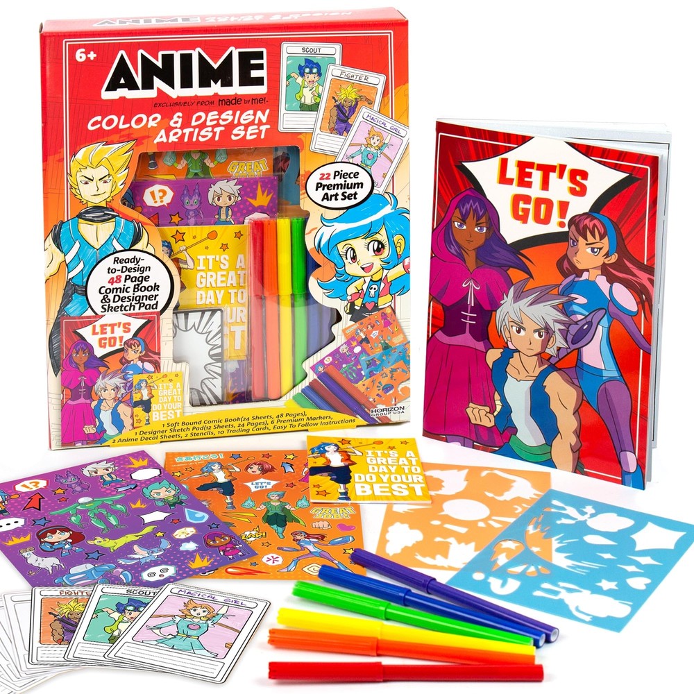 22 Piece Anime Art Kit Markers Stencils Sketchpad Comic Book DIY Set
