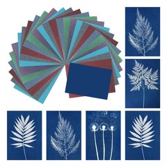 Cyanotype Paper,24 Sheet Sun Print Paper Kit Colored Crafts Paper,4.1×2.9 inch