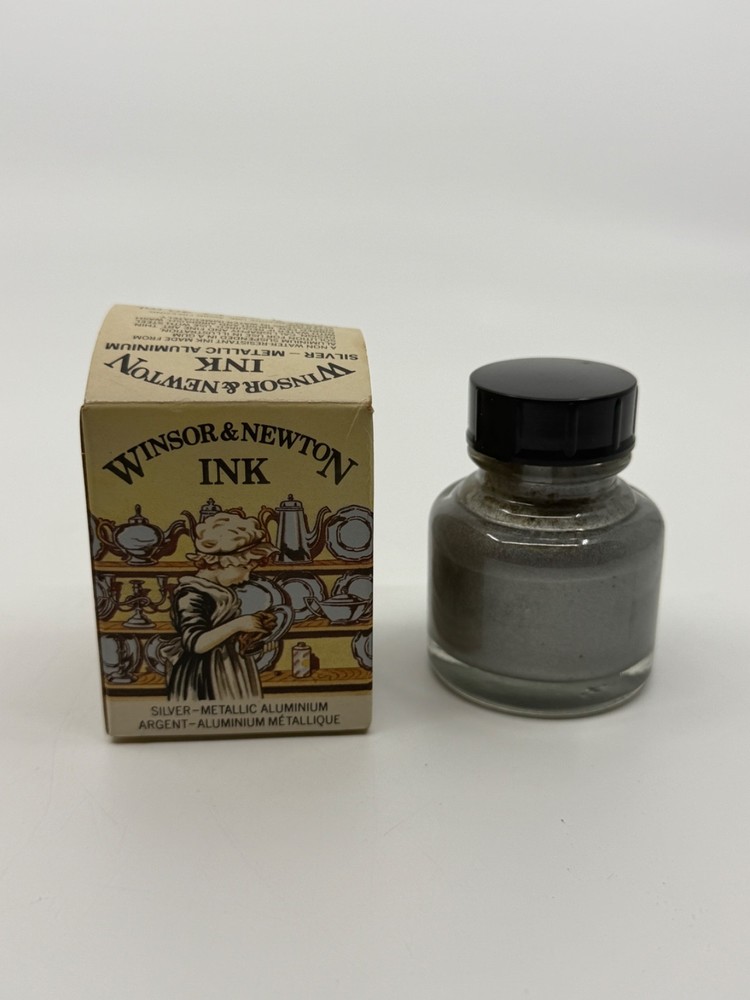Vintage Winsor & Newton Ink SILVER-METALLIC ALUMINIUM 1.25 fl oz. ( 35 ml )