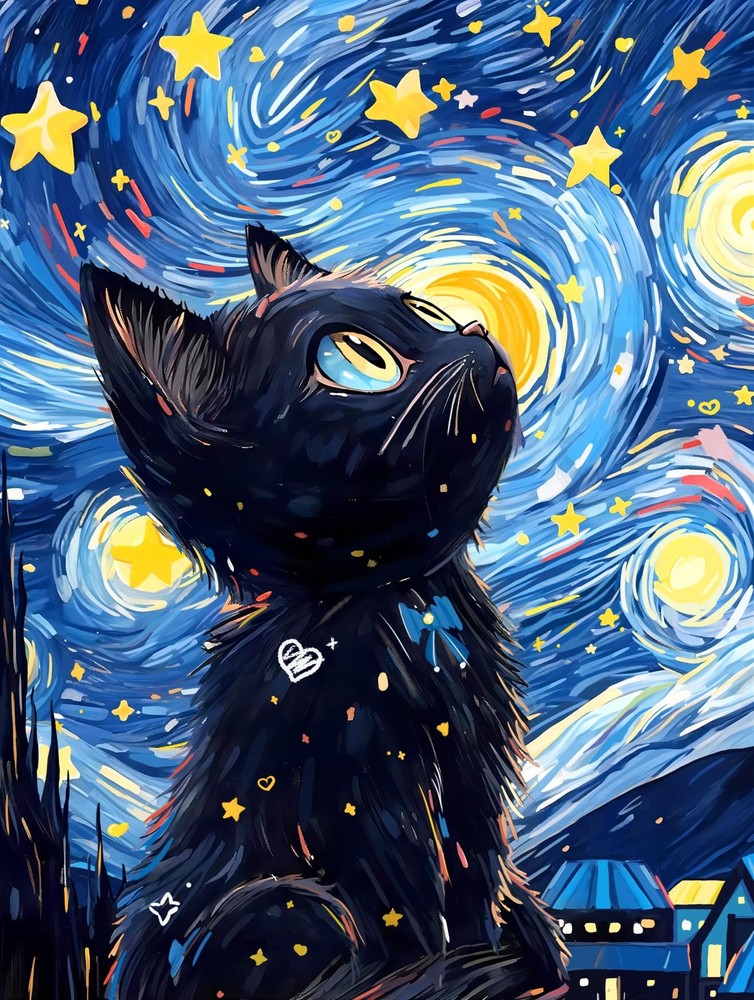 Yunnuo DIY 5D Diamond Painting 30 cm x 40 x 0.1 cm, D002-black cat 30x40cm