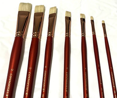 New Professional Artist Brushes Set of 7 Bright Hog Bristle sizes 1-12.