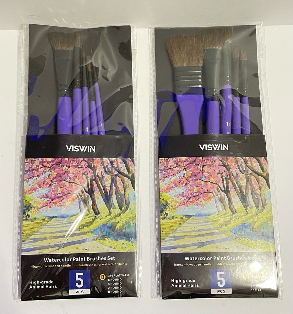 Viswin 10-Piece Watercolor Paint Brush Set High-Grade Animal Hair Purple Handle