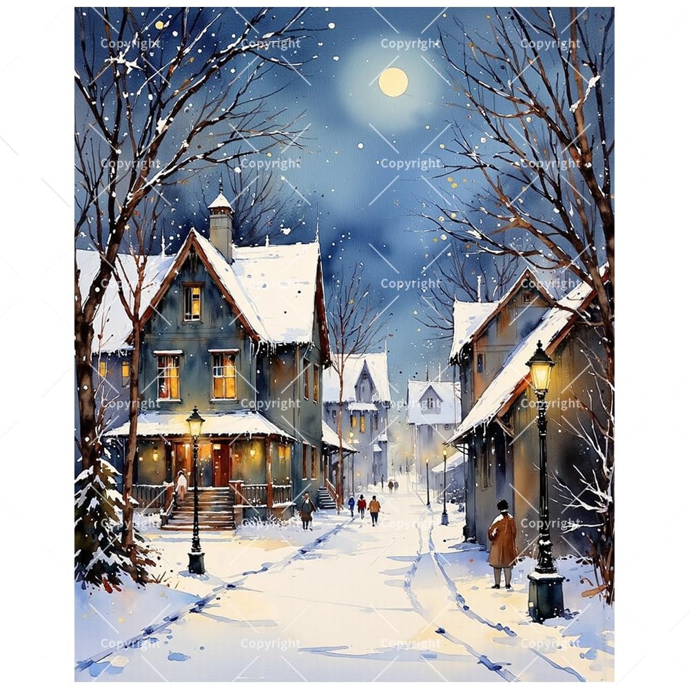 Winter Village Paint by Numbers Kit for Adults 16×20 inches, 16X20IN No Frame