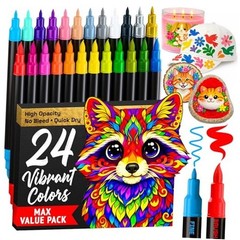 Acrylic Paint Markers – Paint Pens for Drawing, Brush + Fine 24 Multicolor