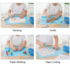 Paint Station Silicone Painting Mat 23.6×15.75 Inch Brush Cleaner Set Blue