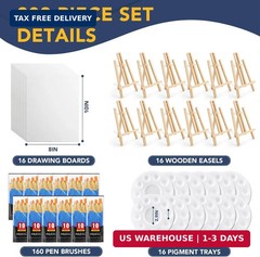 AROIC 260 Pack Easel and Canvas Sets with 20 Wood Easels,200 Brushes,20 Canvas a