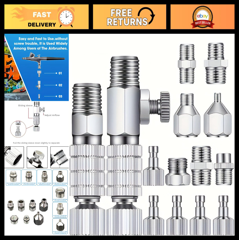 16 Pcs Airbrush Adapter Set – 1/8 & 1/4 Inch Connectors, Quick Disconnect Fittin