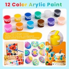 60 Pack Mini Acrylic Paint Set with 12 Washable Colors and 120 Brushes for Art