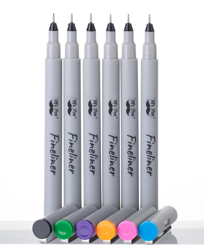 Mr. Pen- Colored Fineliner Pens, 6 Pack, 0.2mm 1 Count (Pack of 6), Assorted