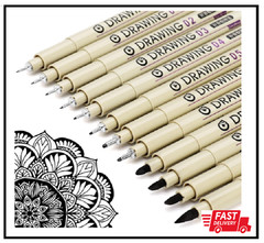 Micro Fineliner Drawing Art Pens: 12 Black Fine Line Waterproof Ink Set Artist S