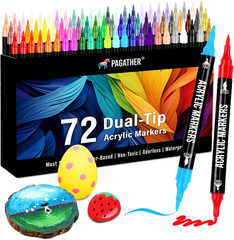 72 Colors Acrylic Paint Markers, Dual Tip with Fine Tip and Brush Tip Pens for S