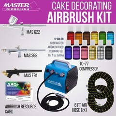 Pro CAKE DECORATING SYSTEM 3 Airbrush Kit 12 Color Food Coloring Set Compressor