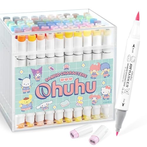 Brush Type + Fine Tip Sanrio x Ohuhu Marker Pens: 80 Colors Pastel Marker Set