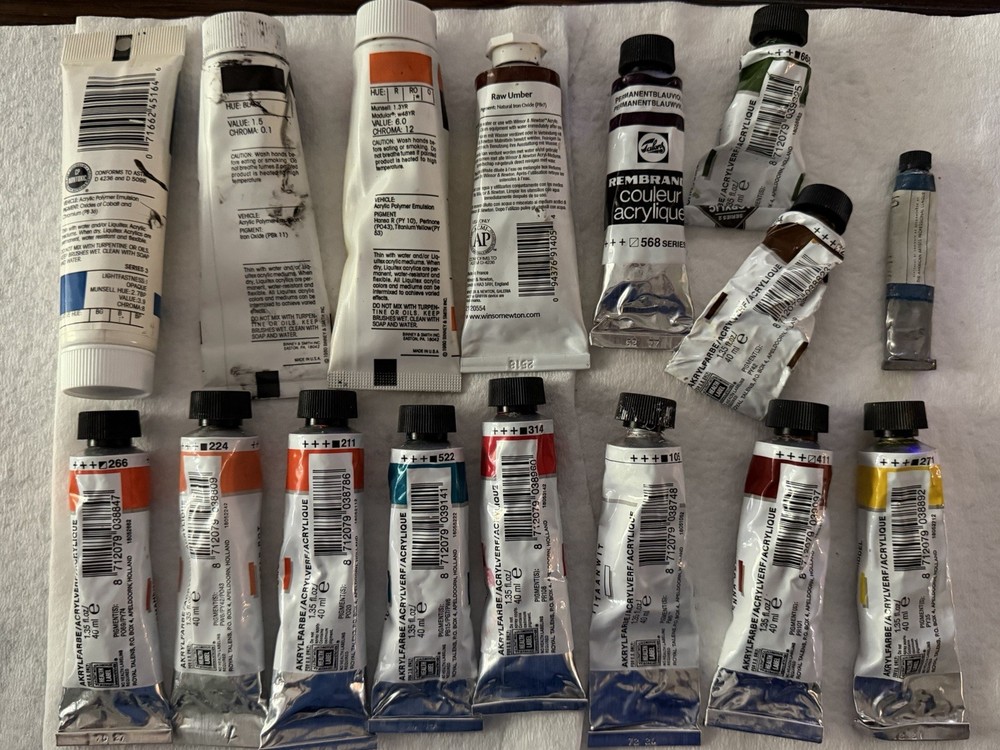 20+ Artist Acrylic Paint Tubes Rembrandt Liquitex Winsor Newton Lot
