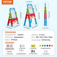VEVOR 2-in-1 Kids Art Easel Double-Sided Magnetic Whiteboard Chalkboard Rotating