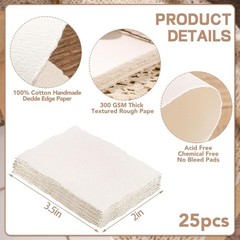 Deckled Edge Cotton Watercolor Paper – 300 GSM, 2×3.5 Inch, 25 Sheets