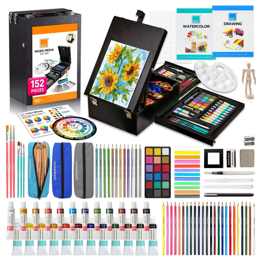COLOUR BLOCK 152 pc Wooden Easel Mixed Media Art Supplies – Artist Painting and