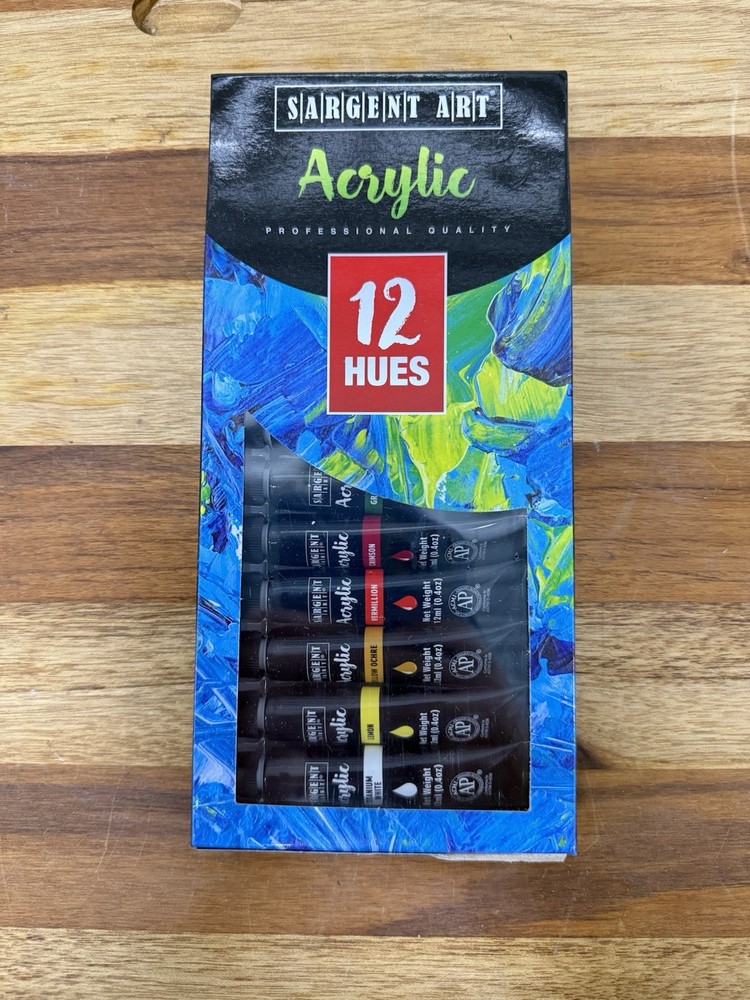 Sargent Art Acrylic Paint Set Professional Quality 12 Pack Hues Assorted Colors