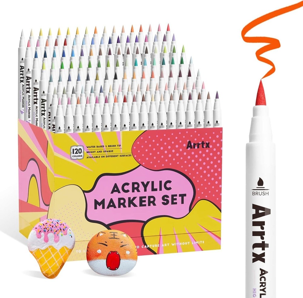 120 Color Acrylic Paint Pens Brush Tip Markers for Art & Craft