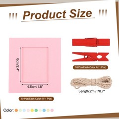 10pcs 1.8 x 2.4″ 10 Color Paper Photo Frame Display Banner with Clips and String