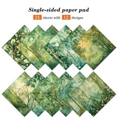 Green Scrapbook Paper Pad 6 x 6 in- 24 Sheets Forest Patterned Designed