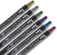 CLEAN COLOR DOT Metallic Dual Tip Markers 6 Colors Set, 0.5Mm Fine Tip and a Fle