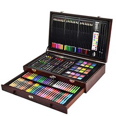 145-Piece Deluxe Art Set—Wooden Box & Drawing Kit—Multi-Color—Crayons