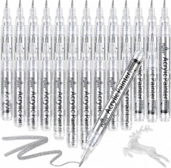 20 Pack Silver Metallic Acrylic Paint Pens, 0.7mm Extra Fine Tip Paint Pens
