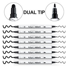 8 Pack Black Bold and Fine Dual-tip Acrylic Paint Marker for DIY Glass 8 Black
