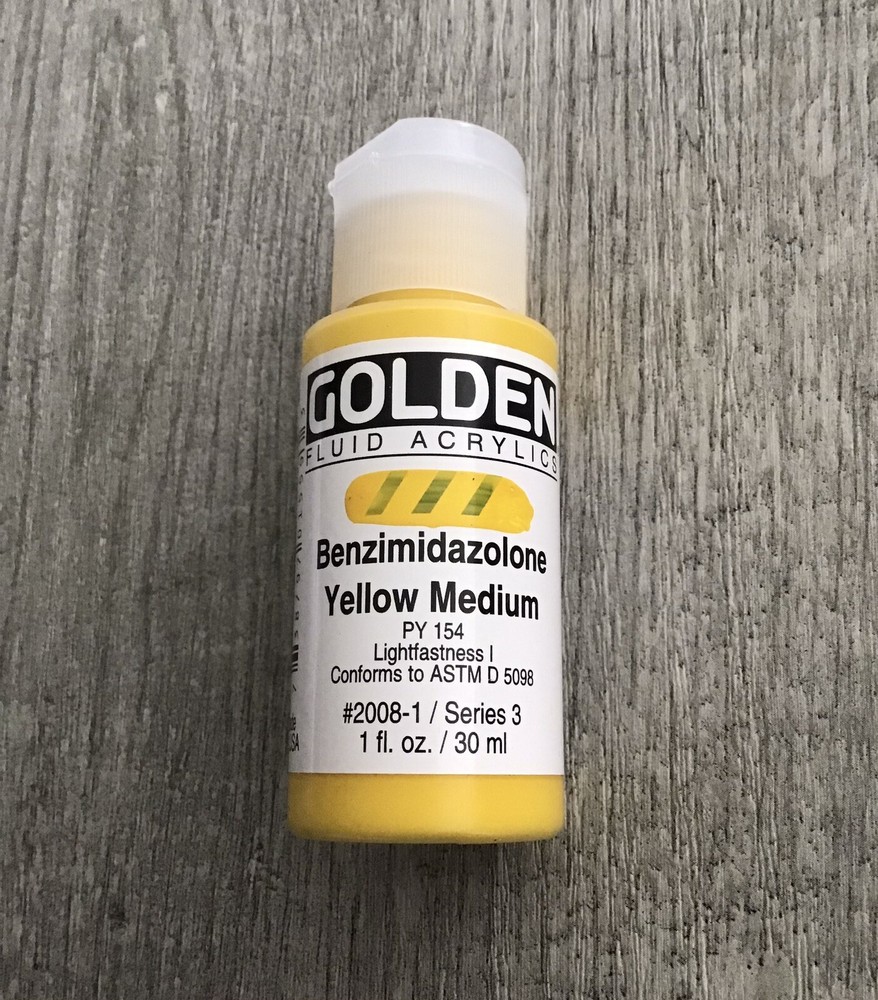 Golden Fluid Acrylics, Benzimidazolne Yellow Medium 1 Oz, Series 3, New