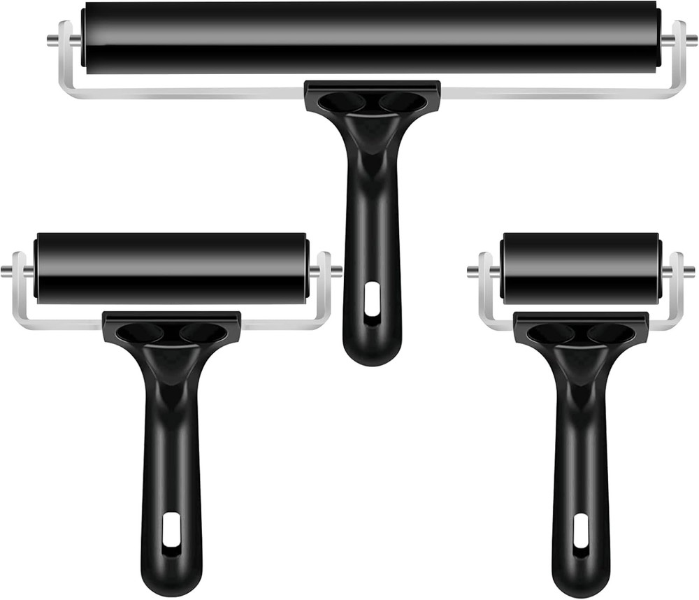 3 Pack Printmaking Brayers – Premium Brayer Rollers for Crafting, Hard black