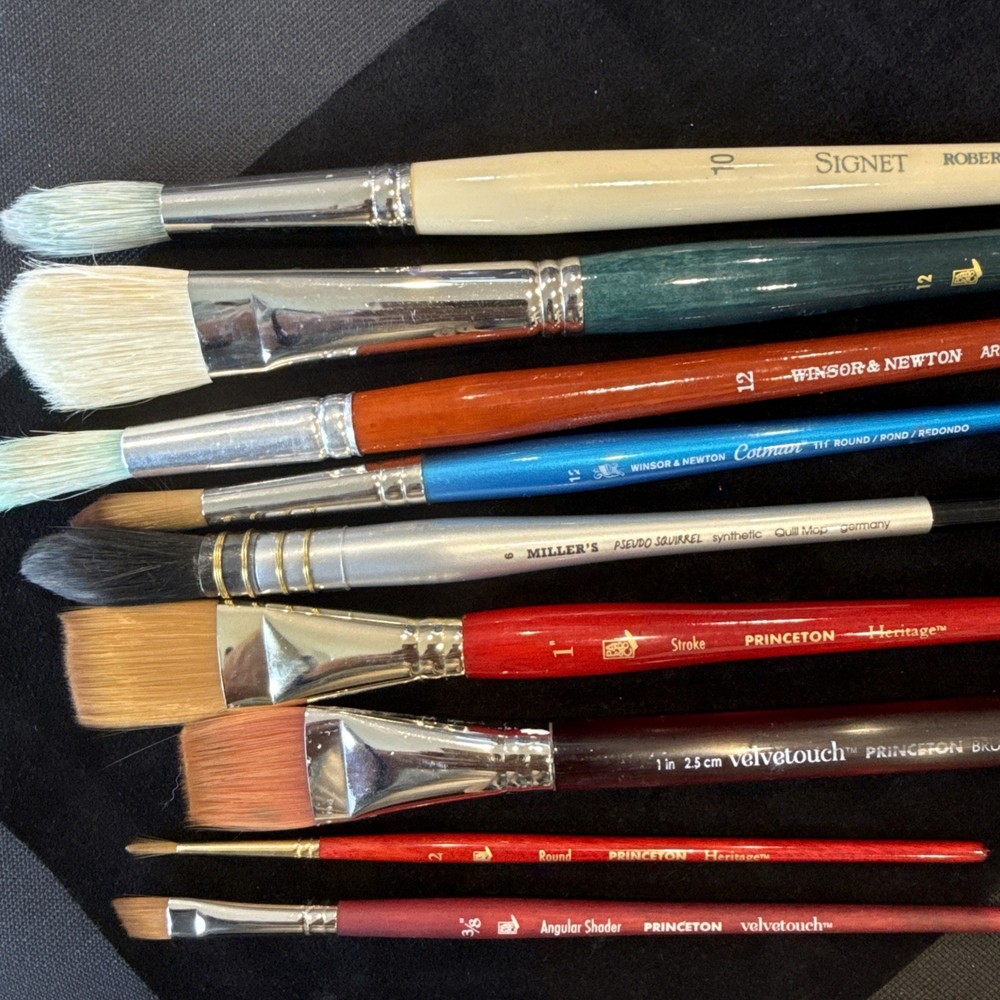 Lot of 9 Artists Brushes Princeton-Robert Simmons-Windsor Newton-Various Sizes