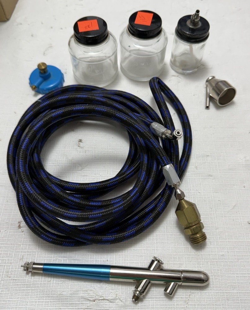 Vintage Badger Airbrush Gun Jars Hose Parts Lot Kit