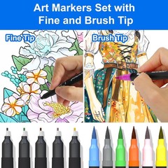 Dual Brush Marker Pens, 24 Colors Art Markers with Fine and Brush Tip Coloring M