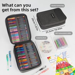 200 Pack Gel Pen Set 100 Colors 100 Refills Glitter Pens with Canvas Bag