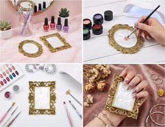 2 Pcs Gold Nail Art Palette Mixing Polish Color Tray Set