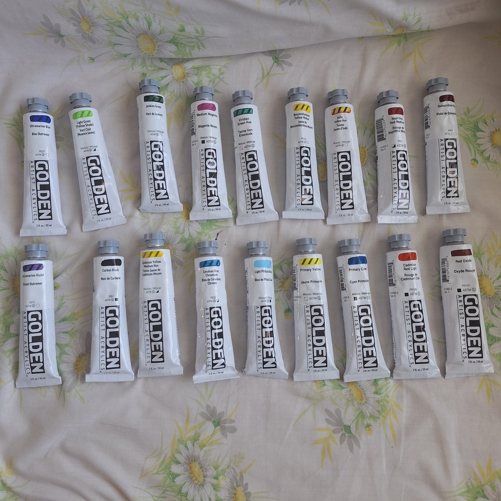 LOT OF 18 GOLDEN HEAVY BODY ARTIST COLORS ACRYLIC PAINT 59 ML 2 FL oz good mix