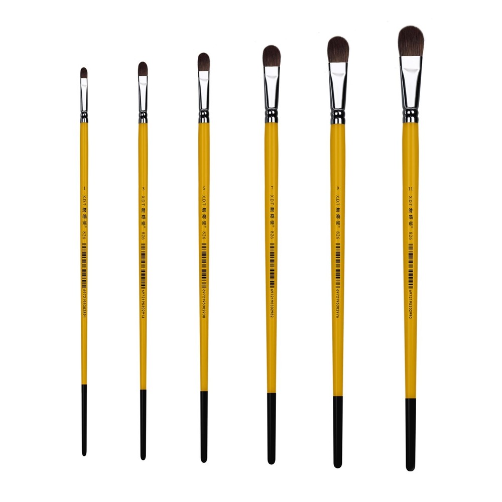 XDT#826 Filbert Art Brush Set 6Pc #1#3#5#7#9#11 Red Sable Acrylic Oil Watercolor
