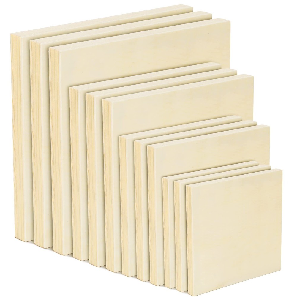 12 Pieces Wood Canvas Board, Unfinished Wood Cradled Painting Panels Boards D…