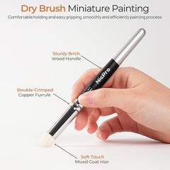Dry Brush Miniature Painting, 7 Sizes Professional Acrylic Drybrush Set with Sto