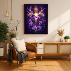 5D Golden Cross Diamond Art Kits for Adults 12×16 inches,
